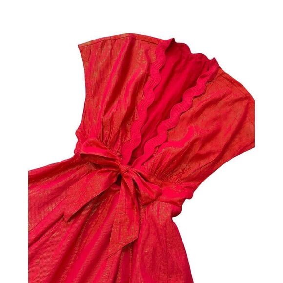 Nora Sunset Red & Gold Wrap Sundress Large - Picture 5 of 9